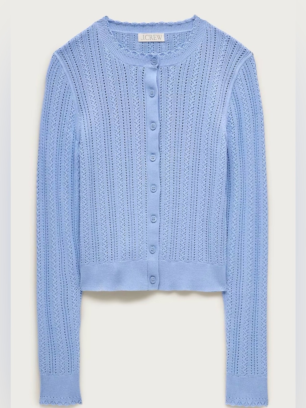 J.CREW Jackie Pointelle Cardigan in Premium Ultra-Fine Cotton in Watercolor Blue